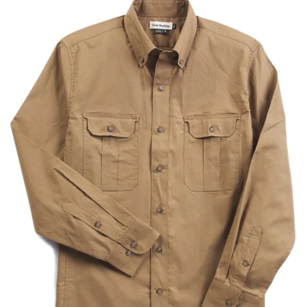 TOM BECKBE Poplin Field Shirt in Tan size Small
